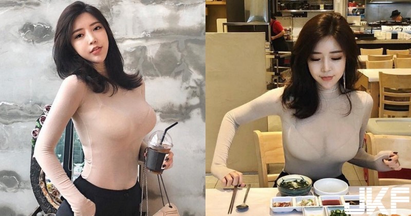 餐廳驚見「超透明巨乳」！正妹裸色衣超薄透「渾圓巨乳」擋不住，完全無法專心吃飯！