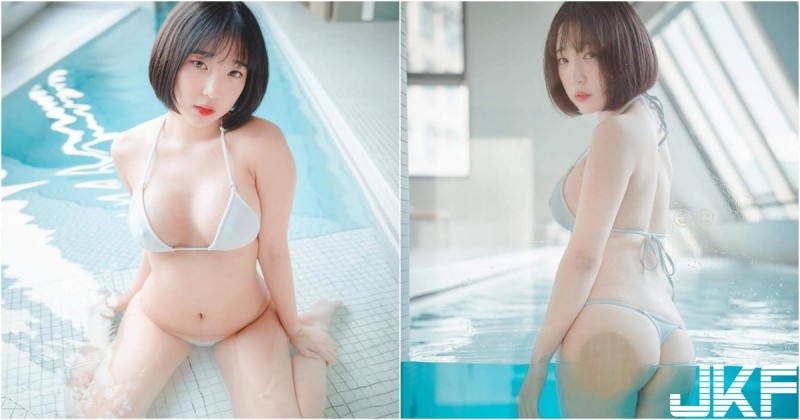 波濤洶湧！「白嫩奶妹」池中大濕身！「美乳翹臀」近在眼前都可以透視了啦！